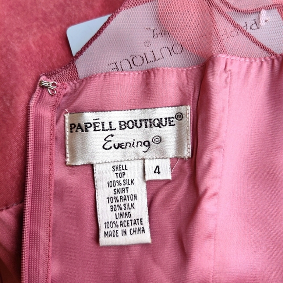 Papell Boutique Evening Dress- Pink Silk Bottom & Sheer Chest Sz 4 - Picture 10 of 10